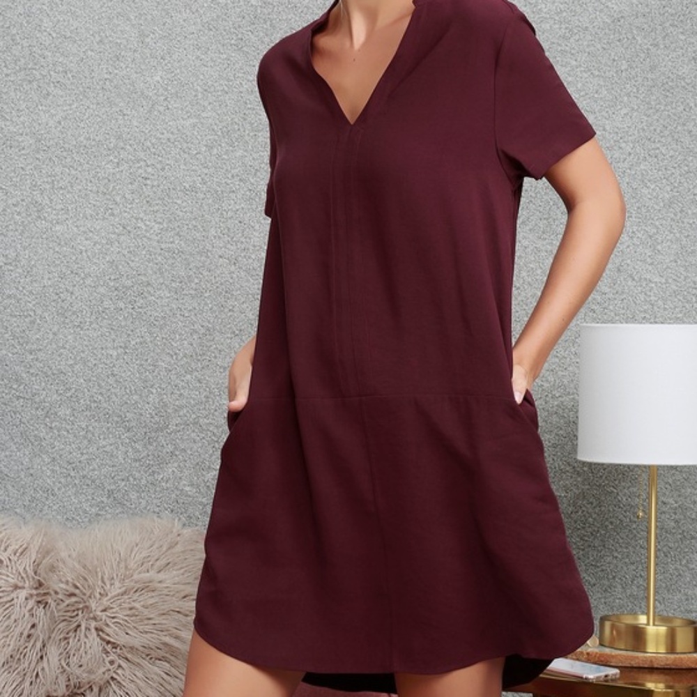 Lulus Siesta Plum Purple Short Sleeve Shift Dress - Size Medium